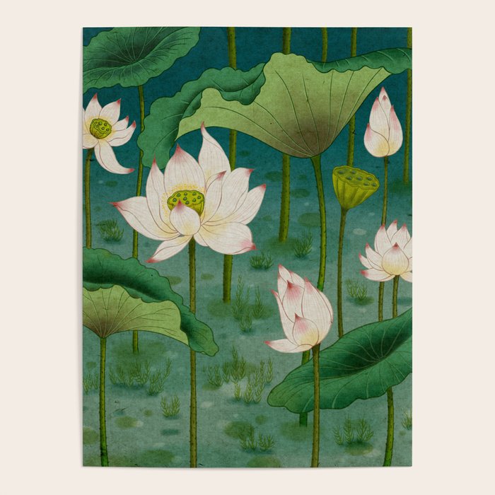 Lotus flowers A -  Minhwa-Korean traditional/folk art Poster Gallery Image 1