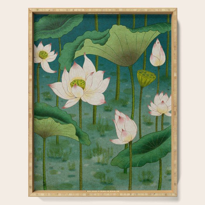 Lotus flowers A -  Minhwa-Korean traditional/folk art Serving Tray Gallery Image 1