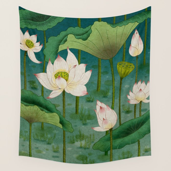 Lotus flowers A -  Minhwa-Korean traditional/folk art Wall Tapestry Gallery Image 4