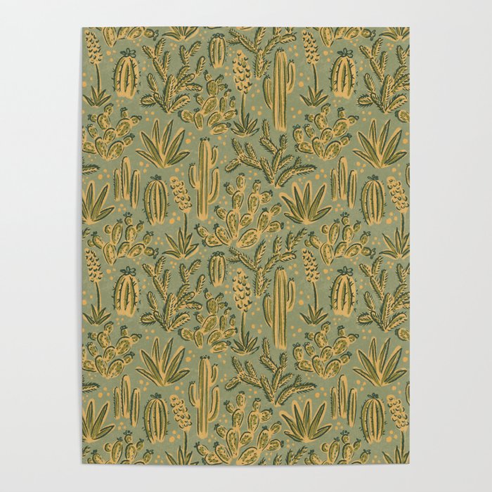 Cactus Desert - green and gold Poster Gallery Image 4