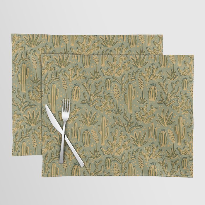Cactus Desert - green and gold Placemat Gallery Image 1