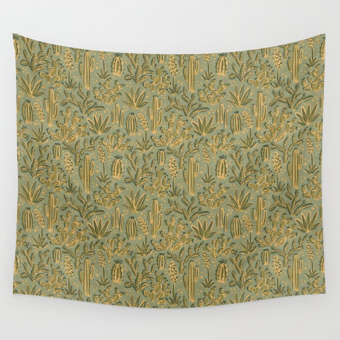 Cactus Desert - green and gold Wall Tapestry Gallery Image 4