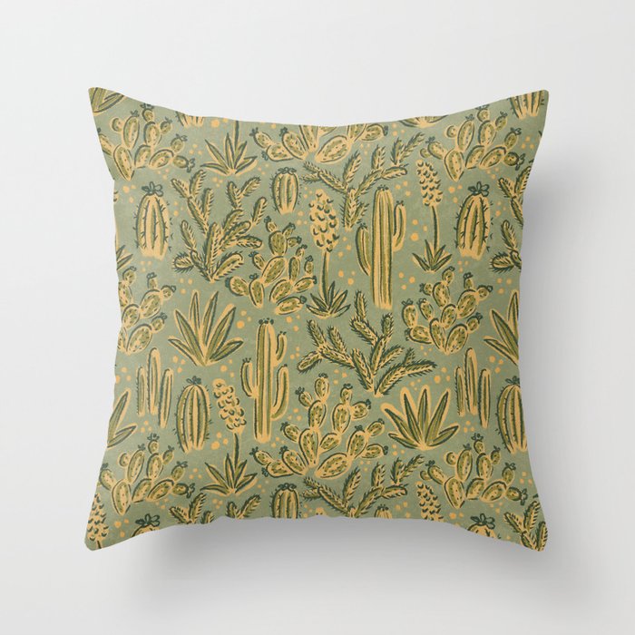 Cactus Desert - green and gold Throw Pillow Gallery Image 6