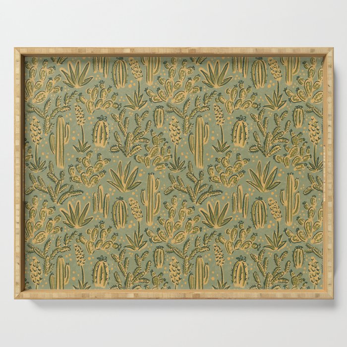 Cactus Desert - green and gold Serving Tray Gallery Image 1