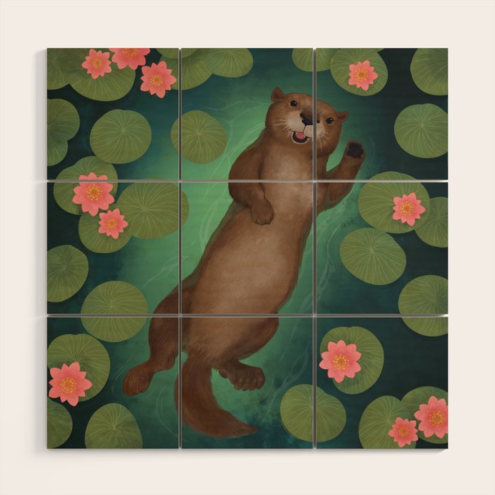 swimming otter Wood Wall Art Gallery Image 1