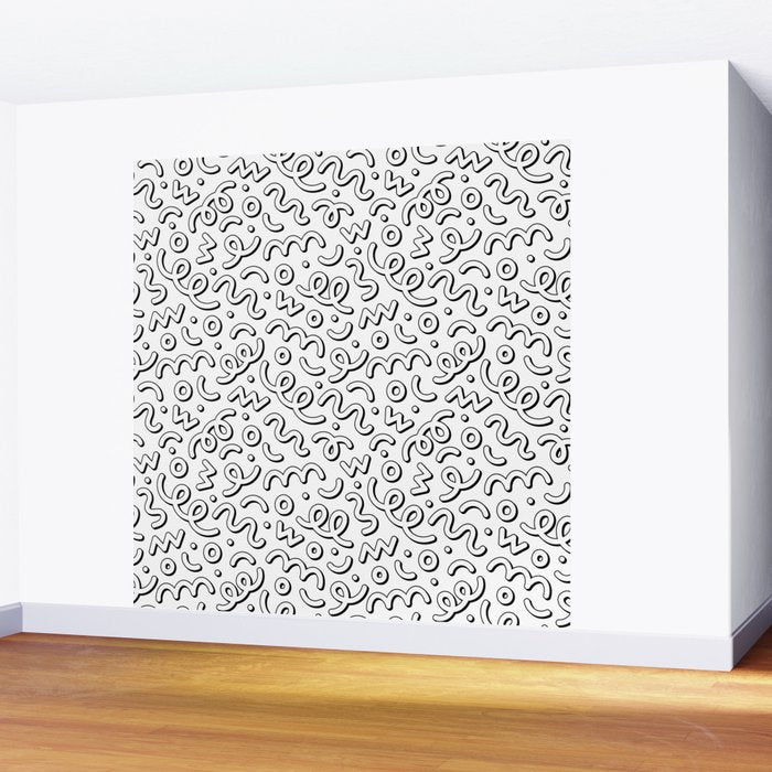 Fun black and white cartoon doodle pattern Wall Mural Gallery Image 2