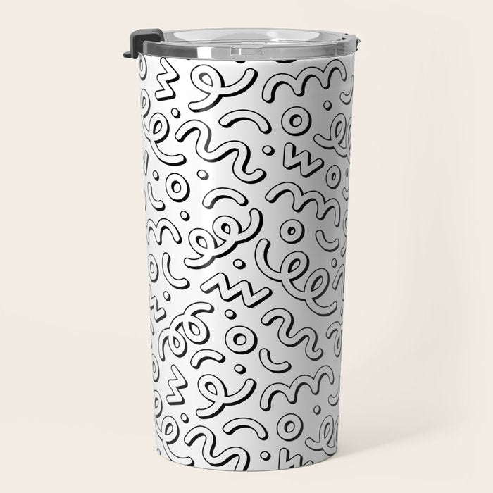 Fun black and white cartoon doodle pattern Travel Mug Gallery Image 3