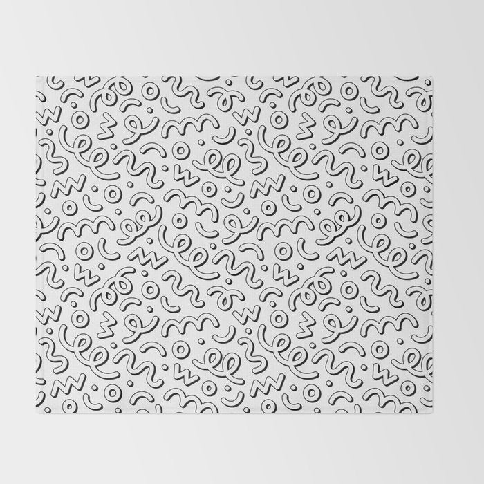 Fun black and white cartoon doodle pattern Throw Blanket Gallery Image 2