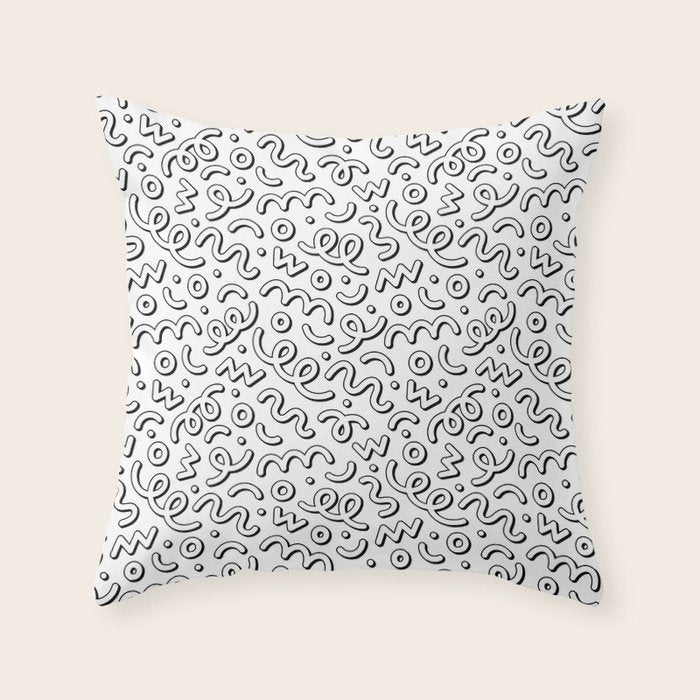 Fun black and white cartoon doodle pattern Throw Pillow Gallery Image 6
