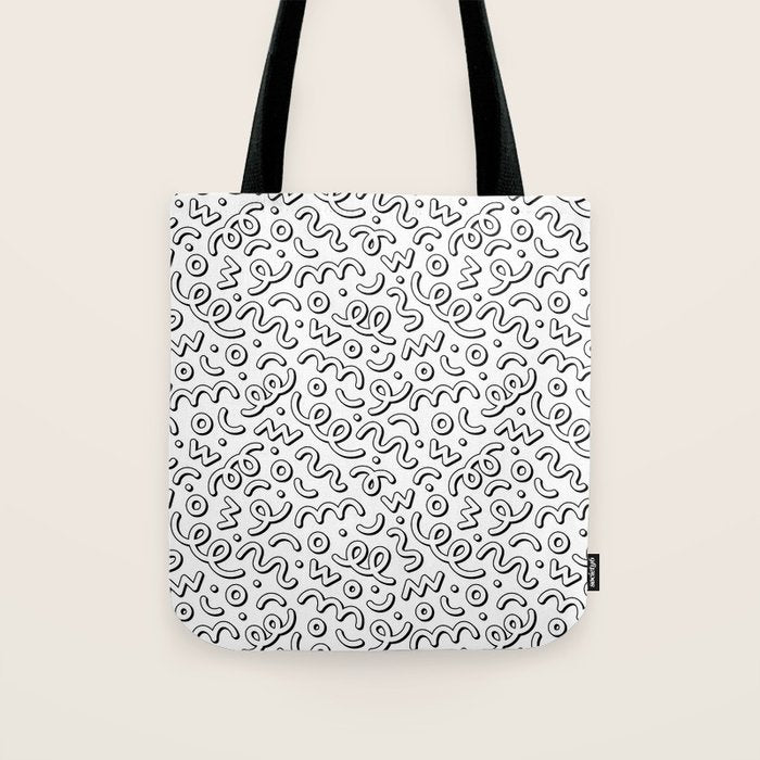 Fun black and white cartoon doodle pattern Tote Bag Gallery Image 1