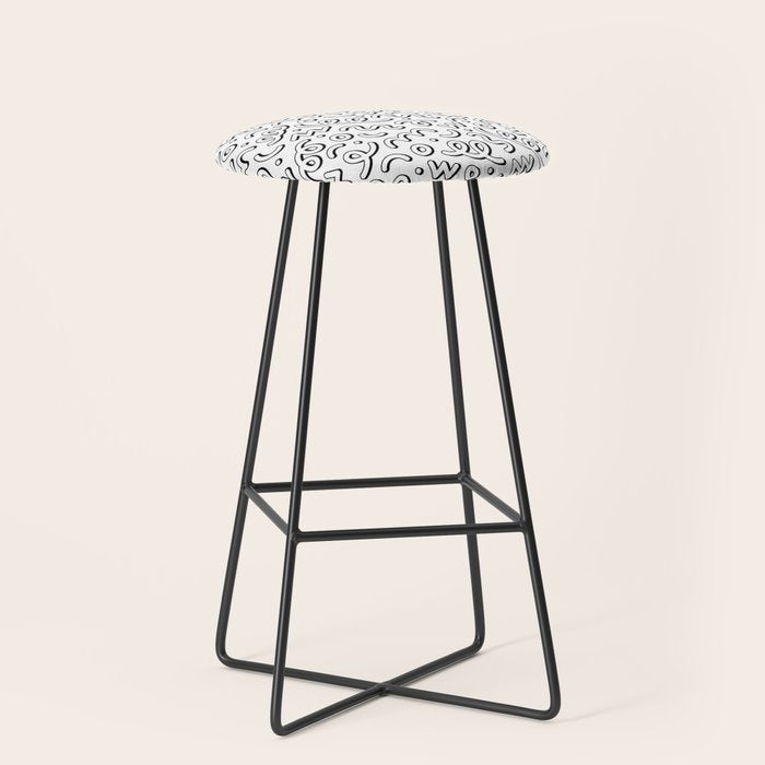Fun black and white cartoon doodle pattern Stool Gallery Image 1