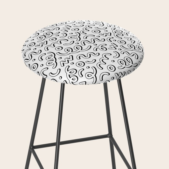 Fun black and white cartoon doodle pattern Stool Gallery Image 2