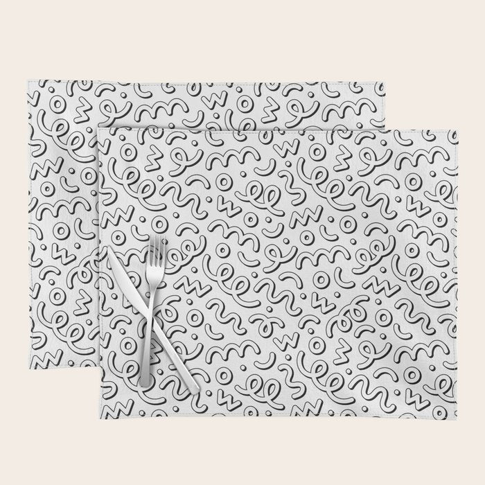 Fun black and white cartoon doodle pattern Placemat Gallery Image 1