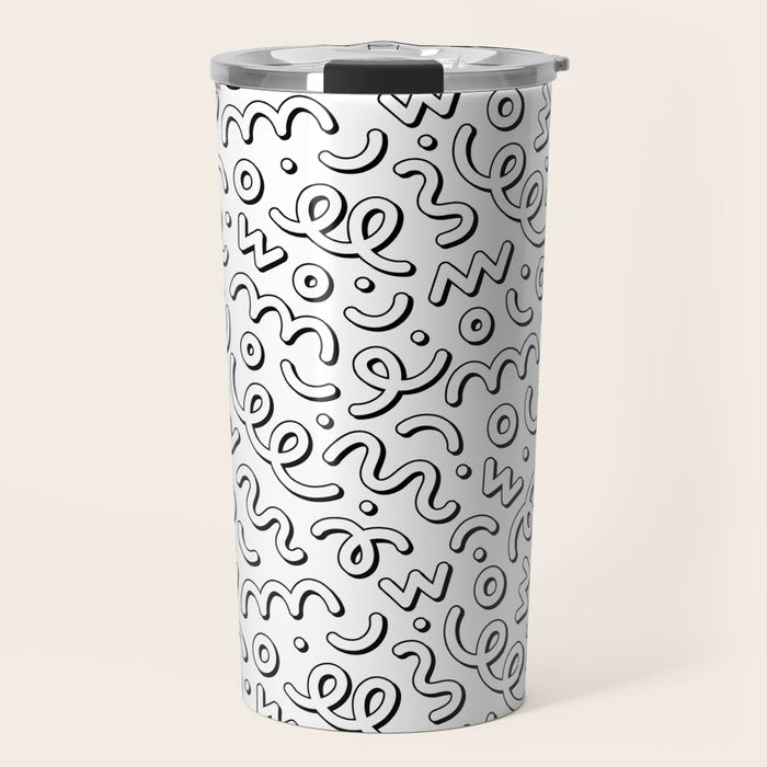 Fun black and white cartoon doodle pattern Travel Mug Gallery Image 1