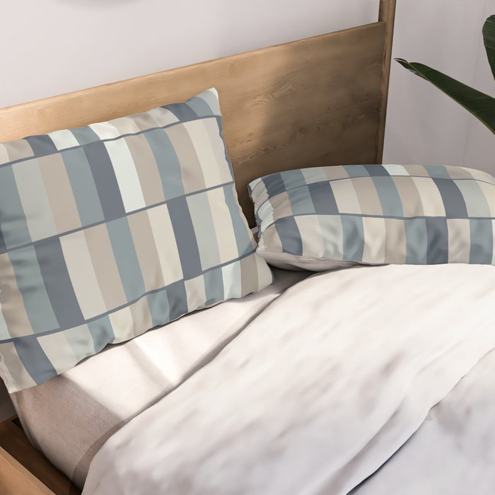 Long Blocks Geometric Pattern in Neutral Blue Grey Tones  Pillow Sham Gallery Image 2