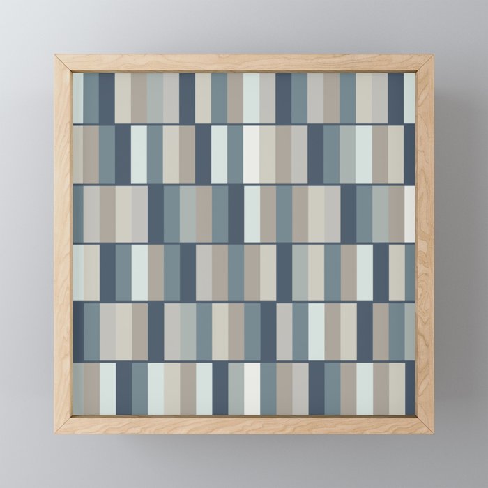 Long Blocks Geometric Pattern in Neutral Blue Grey Tones  Mini Art Print Gallery Image 1