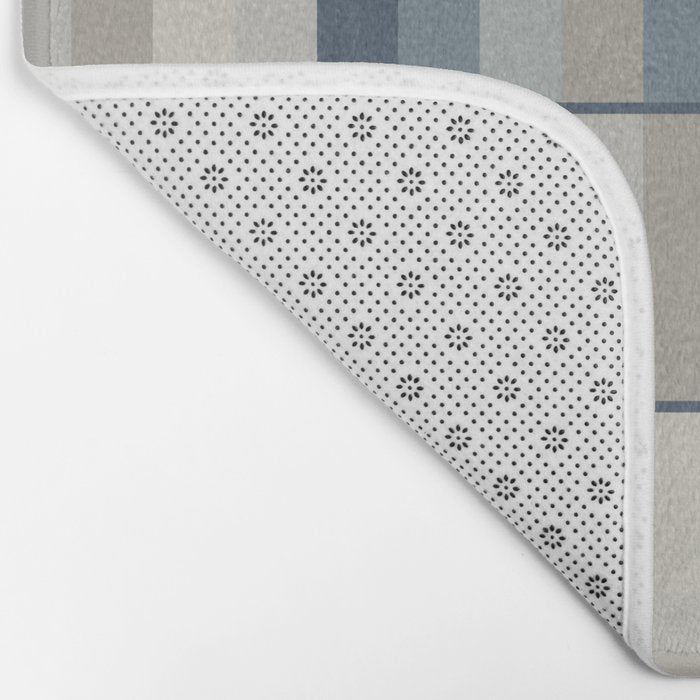 Long Blocks Geometric Pattern in Neutral Blue Grey Tones  Bath Mat Gallery Image 2