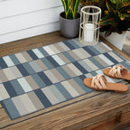 Long Blocks Geometric Pattern in Neutral Blue Grey Tones  Outdoor Rug Gallery Image 2