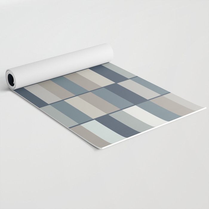 Long Blocks Geometric Pattern in Neutral Blue Grey Tones  Yoga Mat Gallery Image 2