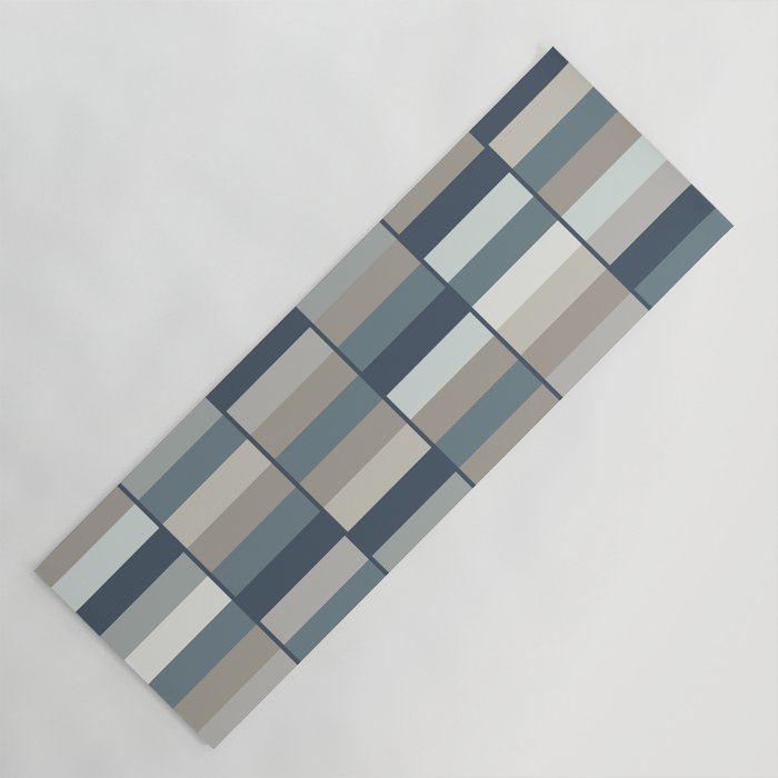 Long Blocks Geometric Pattern in Neutral Blue Grey Tones  Yoga Mat Gallery Image 1