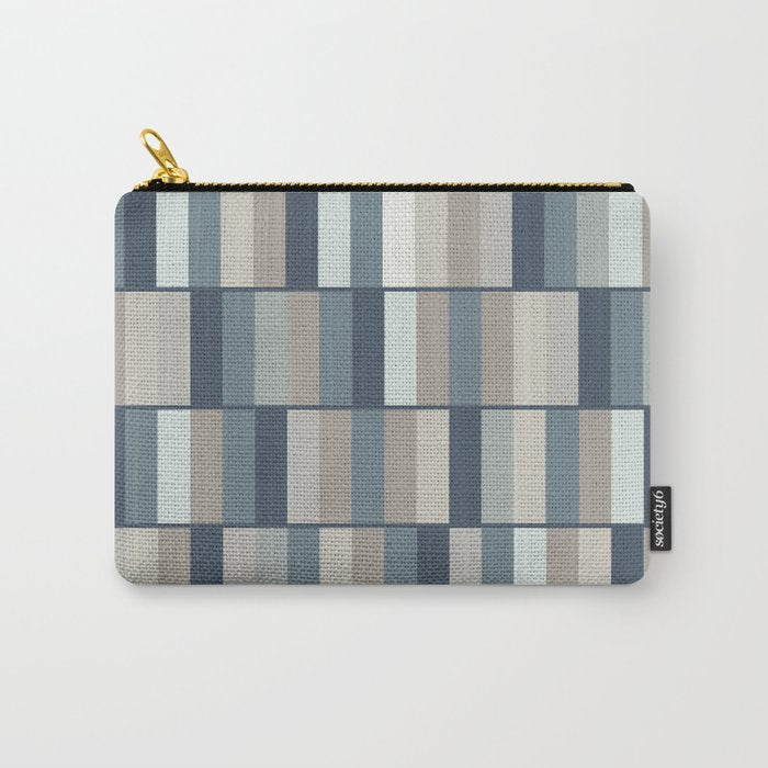 Long Blocks Geometric Pattern in Neutral Blue Grey Tones  Carry All Pouch Gallery Image 1