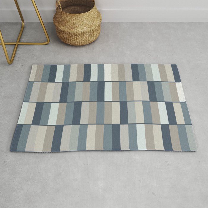 Long Blocks Geometric Pattern in Neutral Blue Grey Tones  Rug Gallery Image 1