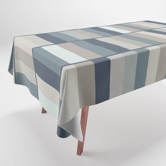 Long Blocks Geometric Pattern in Neutral Blue Grey Tones  Tablecloth Gallery Image 1