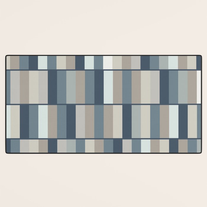 Long Blocks Geometric Pattern in Neutral Blue Grey Tones  Desk Mat Gallery Image 3