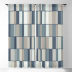 Long Blocks Geometric Pattern in Neutral Blue Grey Tones  Window Curtain Gallery Image 5