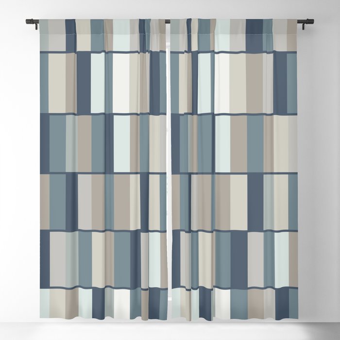 Long Blocks Geometric Pattern in Neutral Blue Grey Tones  Window Curtain Gallery Image 5