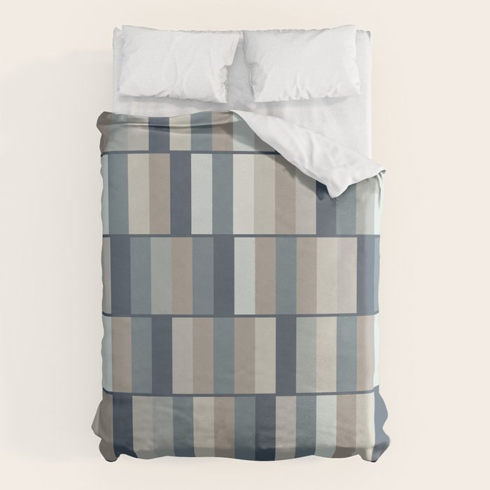 Long Blocks Geometric Pattern in Neutral Blue Grey Tones  Duvet Cover Gallery Image 6