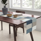 Long Blocks Geometric Pattern in Neutral Blue Grey Tones  Table Runner Gallery Image 2