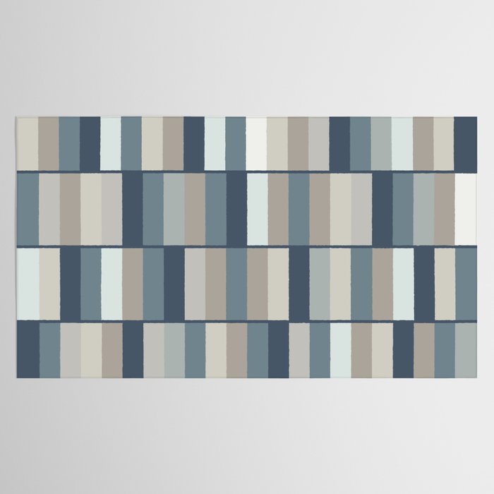 Long Blocks Geometric Pattern in Neutral Blue Grey Tones  Tablecloth Gallery Image 2