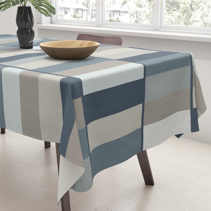 Long Blocks Geometric Pattern in Neutral Blue Grey Tones  Tablecloth Gallery Image 3