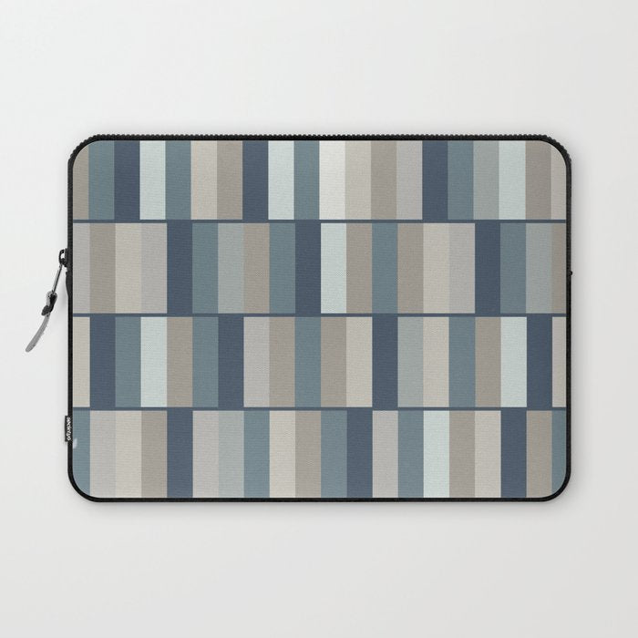 Long Blocks Geometric Pattern in Neutral Blue Grey Tones  Laptop Sleeve Gallery Image 1