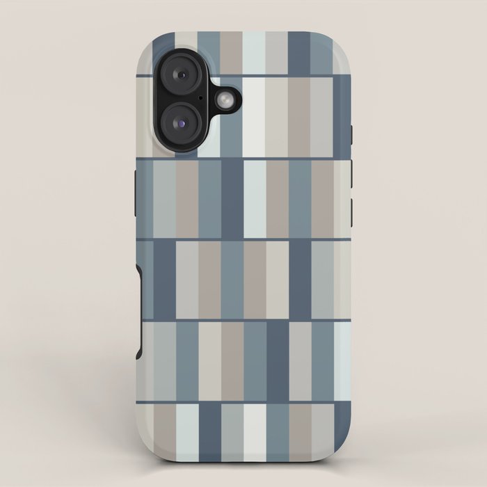 Long Blocks Geometric Pattern in Neutral Blue Grey Tones  iPhone Case Gallery Image 1