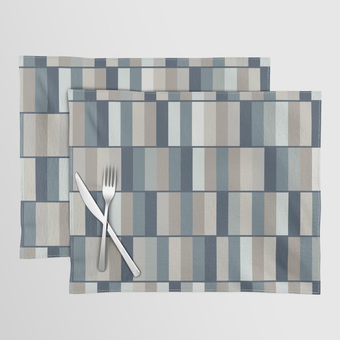 Long Blocks Geometric Pattern in Neutral Blue Grey Tones  Placemat Gallery Image 1