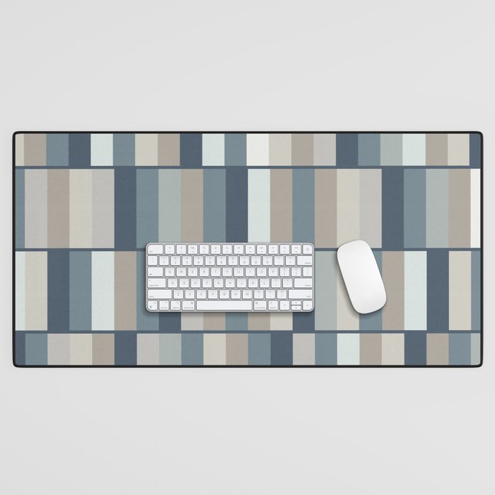 Long Blocks Geometric Pattern in Neutral Blue Grey Tones  Desk Mat Gallery Image 1