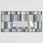 Long Blocks Geometric Pattern in Neutral Blue Grey Tones  Desk Mat Gallery Image 1