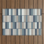 Long Blocks Geometric Pattern in Neutral Blue Grey Tones  Outdoor Rug Gallery Image 1