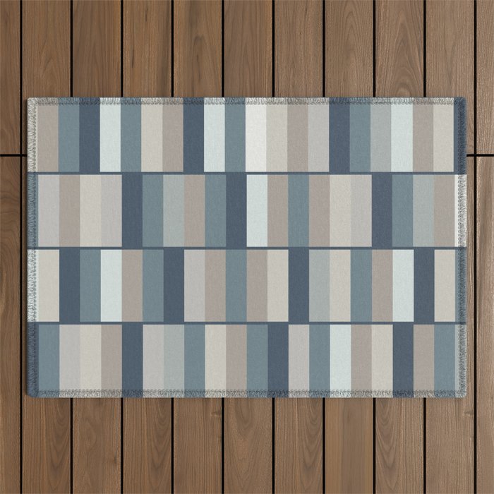 Long Blocks Geometric Pattern in Neutral Blue Grey Tones  Outdoor Rug Gallery Image 1