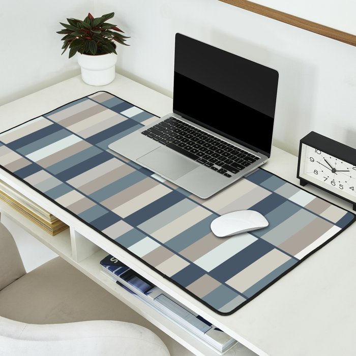 Long Blocks Geometric Pattern in Neutral Blue Grey Tones  Desk Mat Gallery Image 2