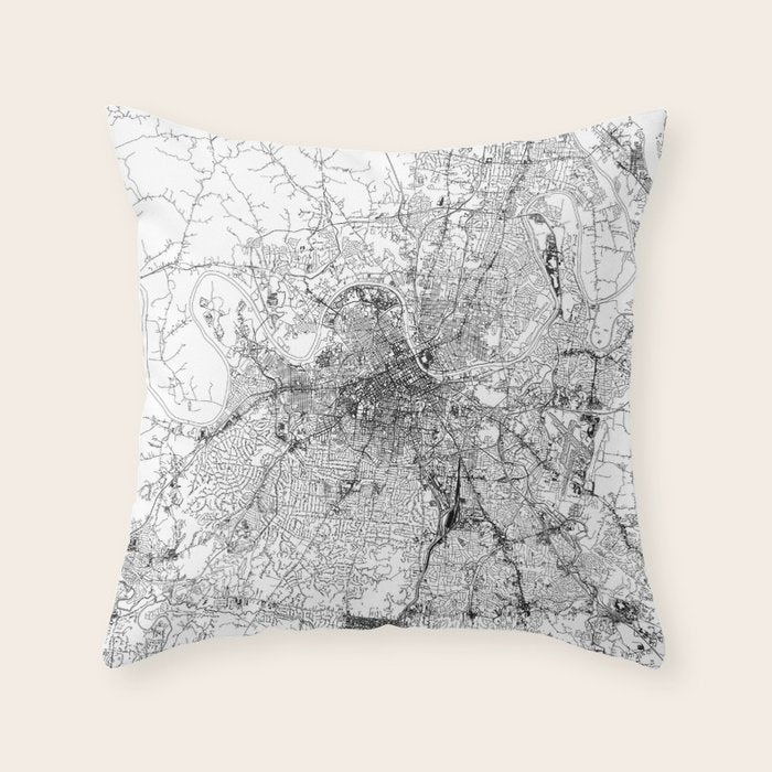 Nashville White Map Throw Pillow Gallery Image 1