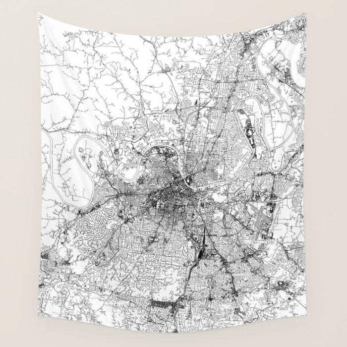 Nashville White Map Wall Tapestry Gallery Image 1