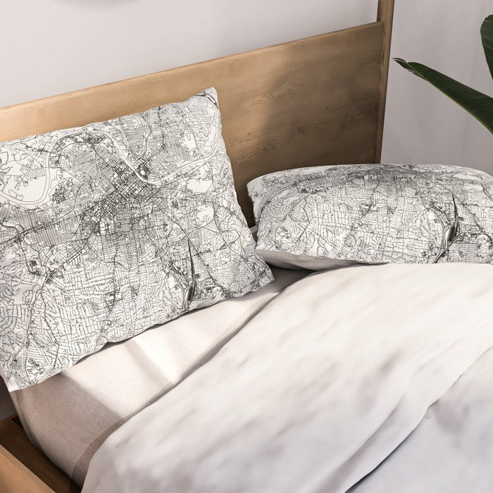 Nashville White Map Pillow Sham Gallery Image 2