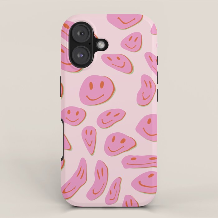 70s retro pink smiles pattern  iPhone Case Gallery Image 1