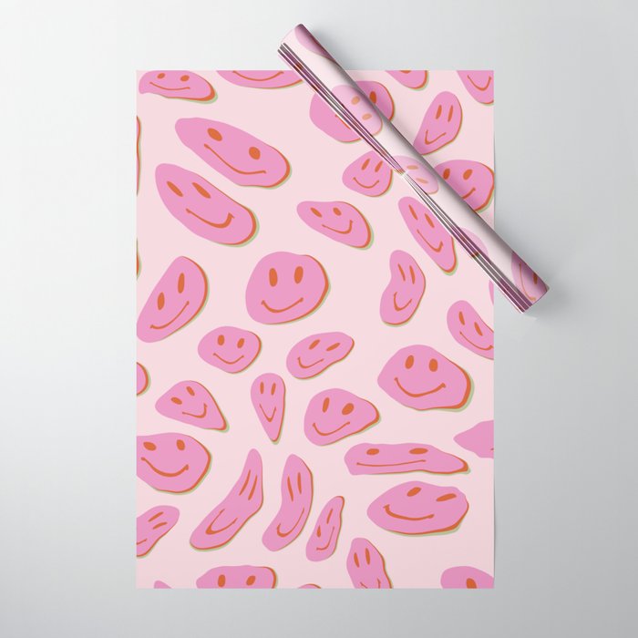 70s retro pink smiles pattern  Wrapping Paper Gallery Image 1
