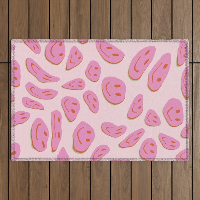70s retro pink smiles pattern  Outdoor Rug Gallery Image 1