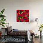 Red poppy garden    Wood Wall Art Gallery Image 2