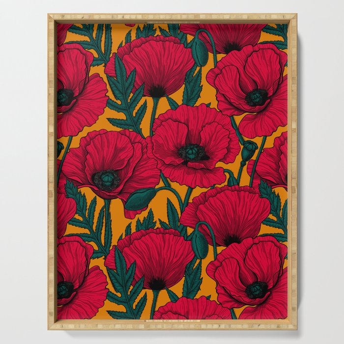 Red poppy garden    Serving Tray Gallery Image 1